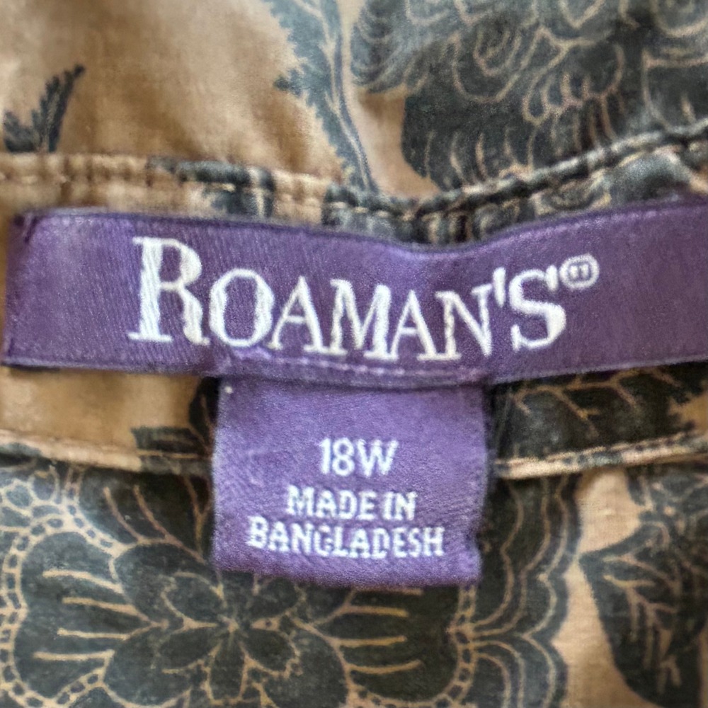 Roaman's Button Down Shirt 18W Brown Excellent Floral Print Long Sleeve Blouse - Picture 3 of 10